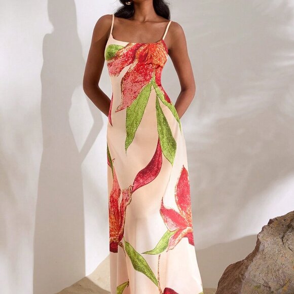 Multicolor Boho Women's Woven Printed Long Dress With Spaghetti Straps - Picture 7 of 7